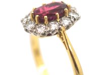 18ct Gold, Ruby & Diamond Oval Cluster Ring