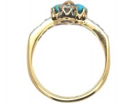 Edwardian 18ct Gold Turquoise & Diamond Shamrock Ring