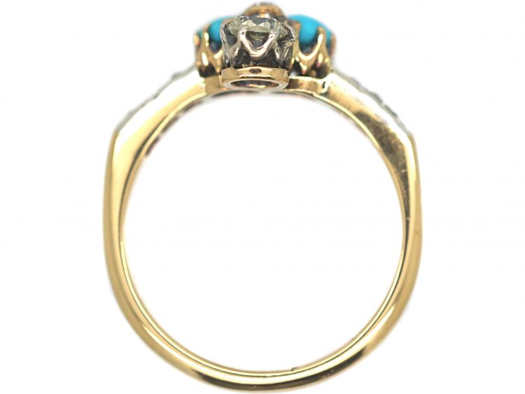 Edwardian 18ct Gold Turquoise & Diamond Shamrock Ring