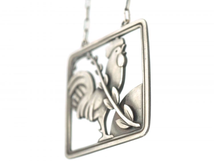 Silver Rooster Pendant on Chain by Arno Malinowski for Georg Jensen