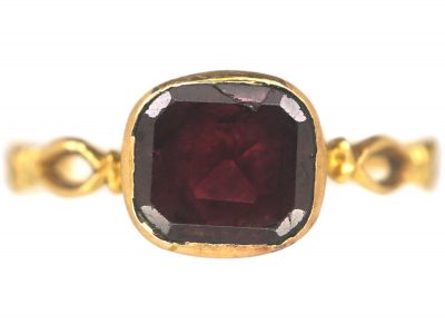 Georgian 18ct Gold & Flat Cut Garnet Ring