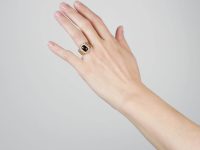 Georgian 18ct Gold, Cabochon Garnet & Natural Split Pearl Swivel Mourning Ring