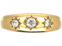 Victorian 18ct Gold, Three Stone Diamond Gypsy Ring