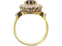 French 18ct Gold, Ruby & Diamond Cluster Ring with Diamond Set Shoulders