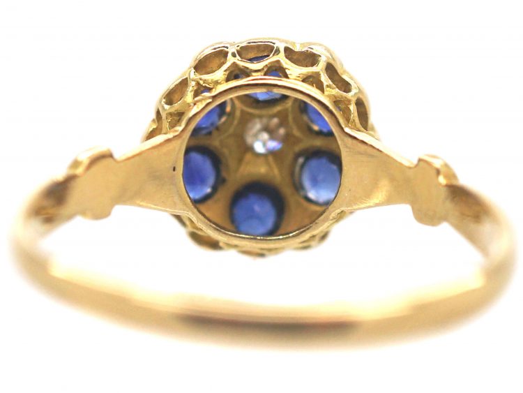 Edwardian 18ct Gold Sapphire & Diamond Cluster Ring