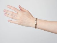 Victorian 15ct Gold Bangle set with Diamonds & Natural Split Pearls