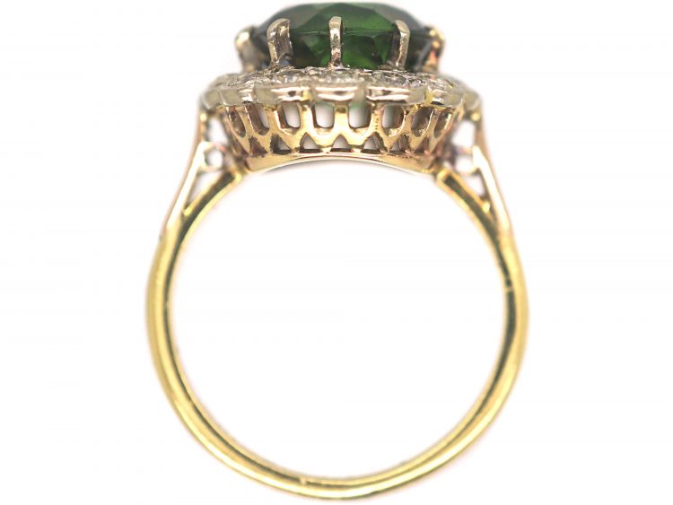 18ct Gold & Platinum, Green Tourmaline & Diamond Cluster Ring