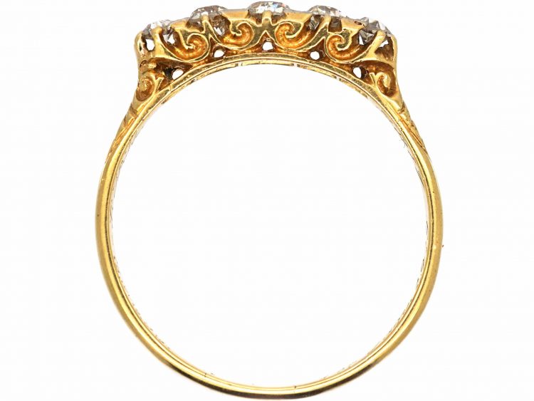 Edwardian 18ct Gold Five Stone Diamond Carved Half Hoop Ring