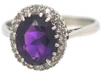 18ct White Gold, Amethyst & Diamond Oval Cluster Ring