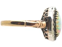 Edwardian 18ct Gold, Opal & Diamond Oval Cluster Ring