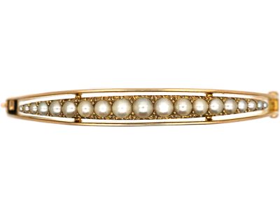 Edwardian 15ct Gold & Natural Split Pearls Bangle
