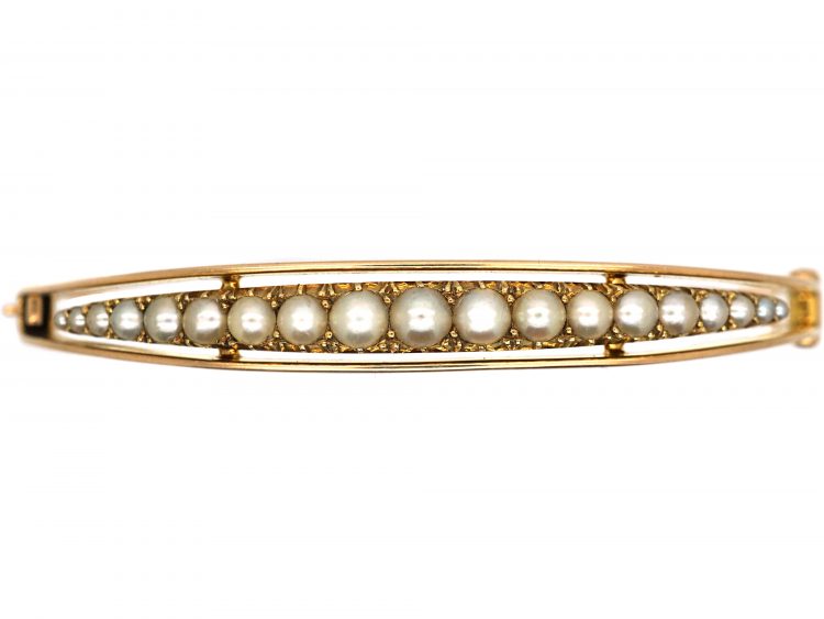 Edwardian 15ct Gold & Natural Split Pearls Bangle