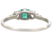 Art Deco Platinum, Emerald & Diamond Three Stone Ring