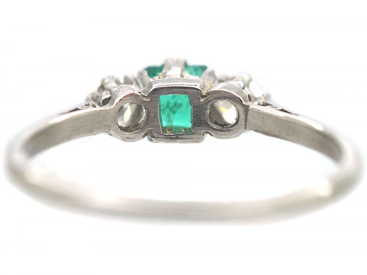 Art Deco Platinum, Emerald & Diamond Three Stone Ring