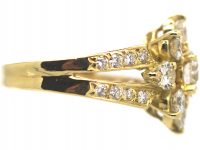 French 18ct Gold Diamond Cluster Ring with Split Shoulders set with Diamonds