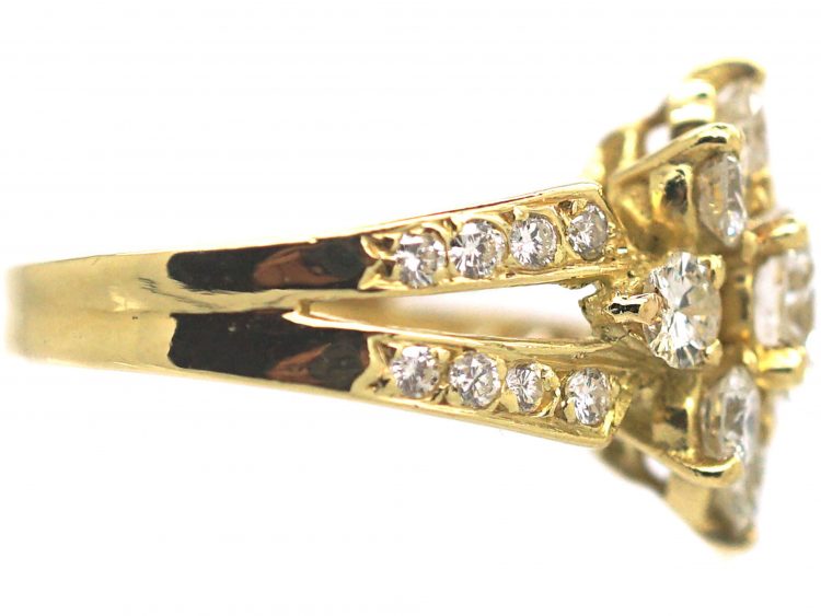 French 18ct Gold Diamond Cluster Ring with Split Shoulders set with Diamonds