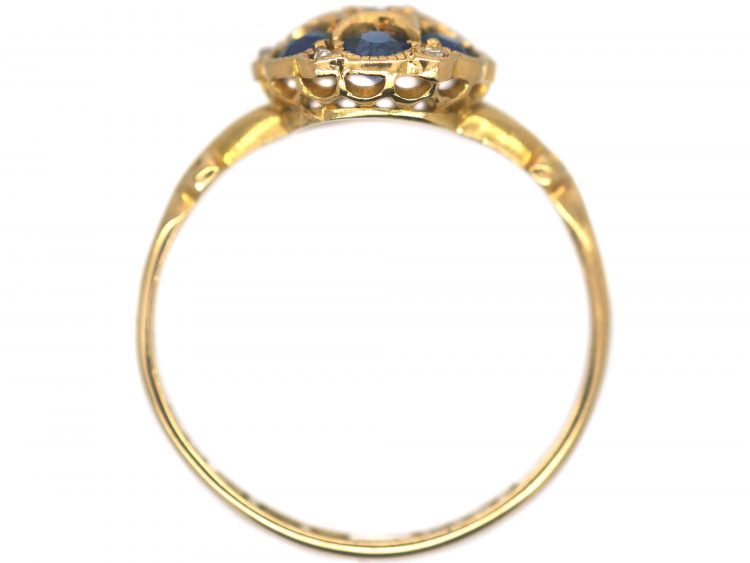 Edwardian 18ct Gold Sapphire & Diamond Cluster Ring