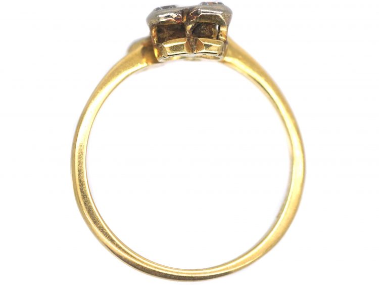 Edwardian 18ct Gold & Platinum Three Leaf Clover Ring set with Diamonds
