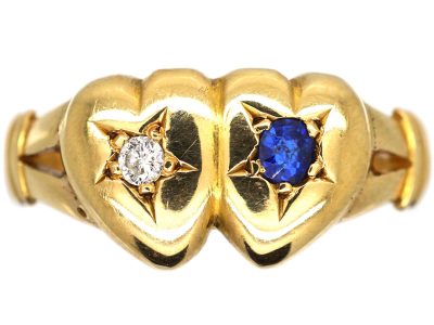 Edwardian 18ct Gold Double Heart Ring