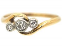 Edwardian 18ct Gold & Platinum, Three Stone Diamond Crossover Ring