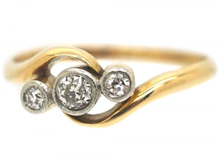 Edwardian 18ct Gold & Platinum, Three Stone Diamond Crossover Ring