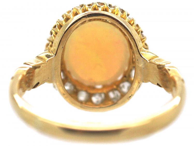 Victorian 18ct Gold , Opal & Rose Diamond Cluster Ring