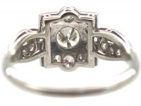Art Deco Platinum & 18ct White Gold Square Cluster Ring with Entwined Shoulders