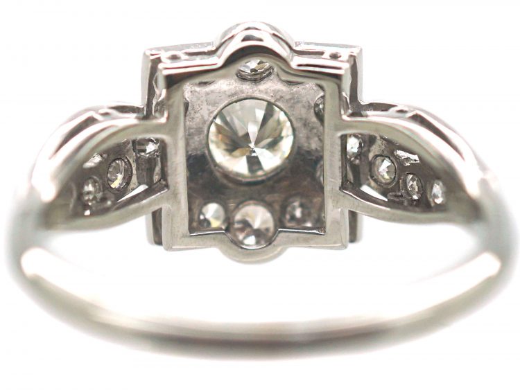 Art Deco Platinum & 18ct White Gold Square Cluster Ring with Entwined Shoulders