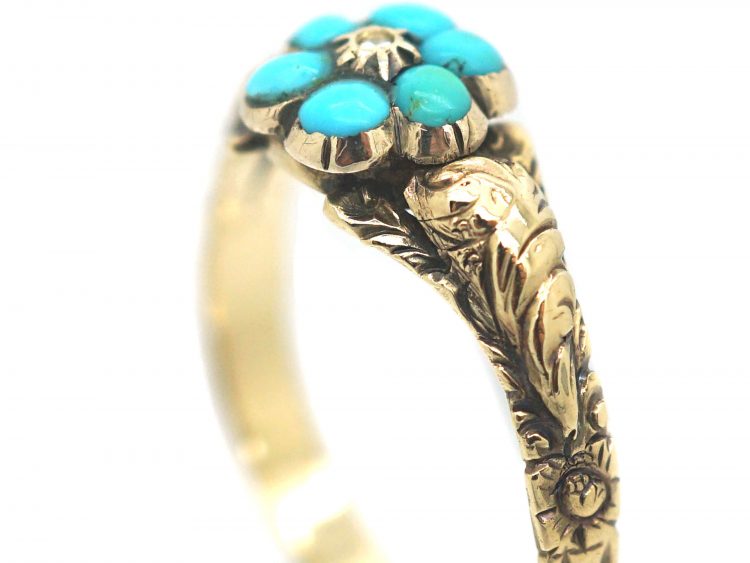 Regency 15ct Gold, Turquoise & Diamond Forget Me Not Cluster Ring