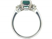 18ct White Gold, Emerald & Diamond Three Stone Ring