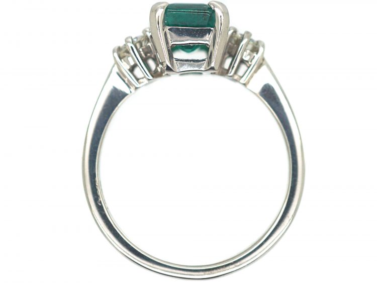 18ct White Gold, Emerald & Diamond Three Stone Ring