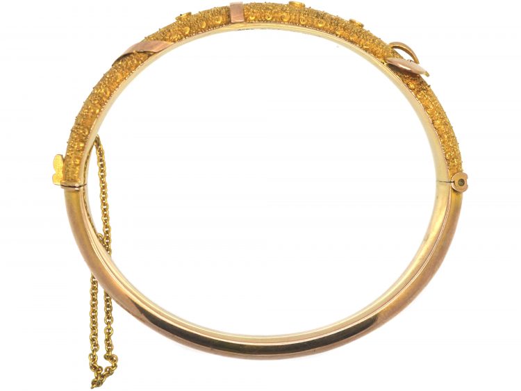 Edwardian 9ct Two Colour Gold Bangle with Buckle Motif