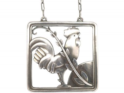 Silver Rooster Pendant on Chain by Arno Malinowski for Georg Jensen