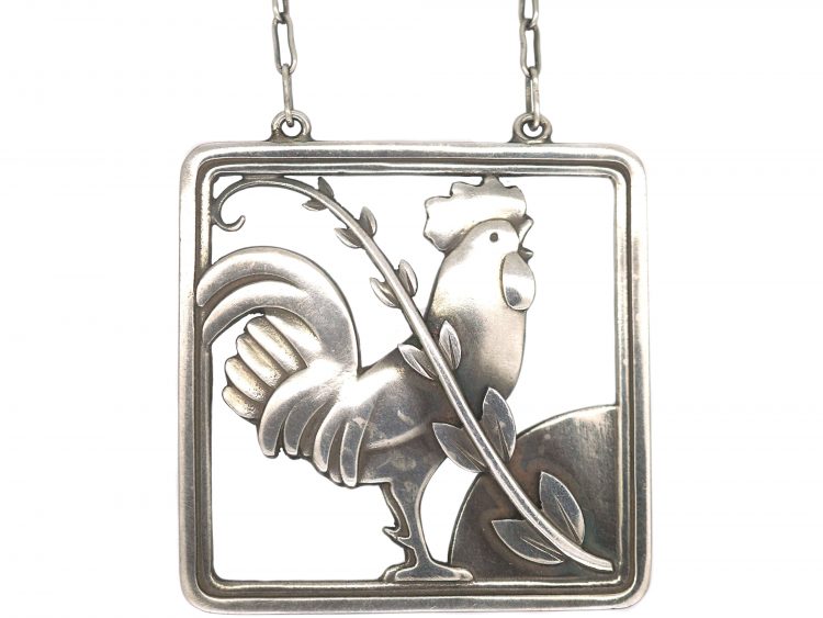 Silver Rooster Pendant on Chain by Arno Malinowski for Georg Jensen