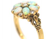 Edwardian 18ct Gold Opal & Diamond Cluster Ring