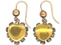 Victorian Opaline Glass & Paste Heart Shaped Earrings on 9ct Gold Wires