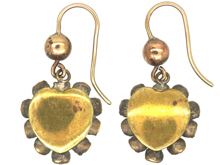 Victorian Opaline Glass & Paste Heart Shaped Earrings on 9ct Gold Wires