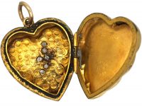 Edwardian 9ct Back & Front Heart Shaped Locket with Swallow Motif set with Garnets & Paste