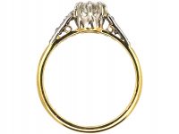 Art Deco 18ct Gold & Platinum, Diamond Solitaire Ring with Diamond Set Shoulders
