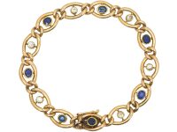 Edwardian 15ct Gold, Sapphire & Diamond Curb Link Bracelet