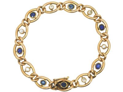 Edwardian 15ct Gold, Sapphire & Diamond Curb Link Bracelet