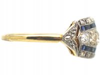 Art Deco 18ct Gold & Platinum, Sapphire & Diamond Ring