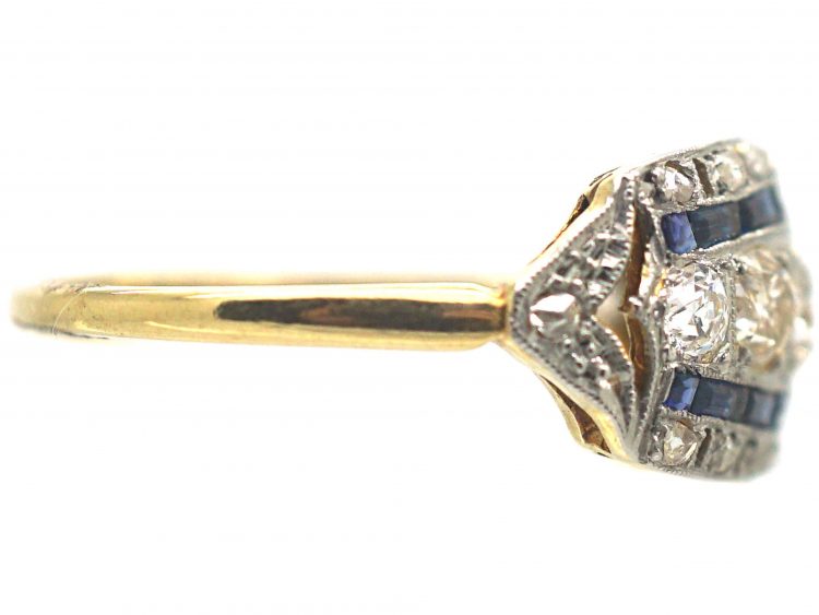 Art Deco 18ct Gold & Platinum, Sapphire & Diamond Ring