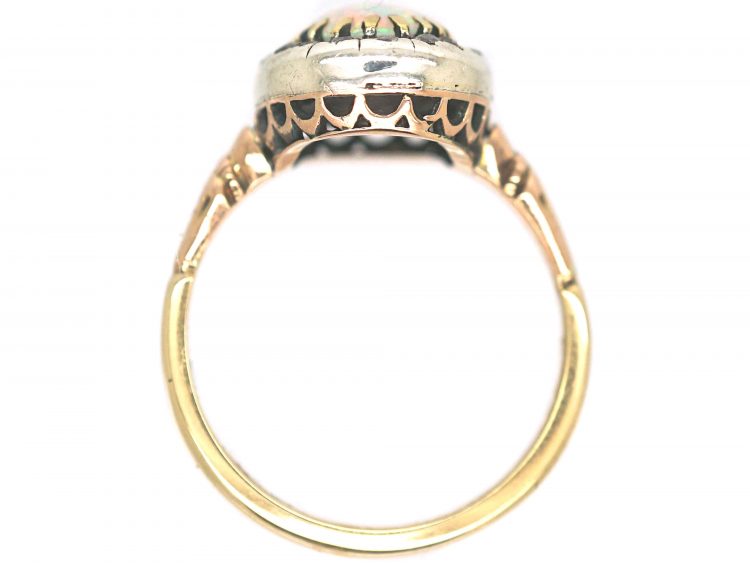 Edwardian 18ct Gold, Opal & Diamond Oval Cluster Ring