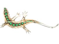 Art Deco Large Silver, Green, White & Red Paste Brooch of a Lizard