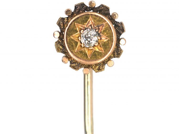 Victorian 15ct Gold Round Tie Pin set with a Diamond