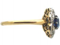 Edwardian 18ct Gold & Platinum, Sapphire & Diamond Cluster Ring