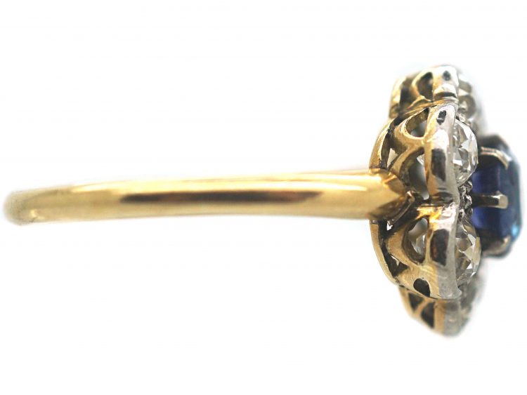 Edwardian 18ct Gold & Platinum, Sapphire & Diamond Cluster Ring