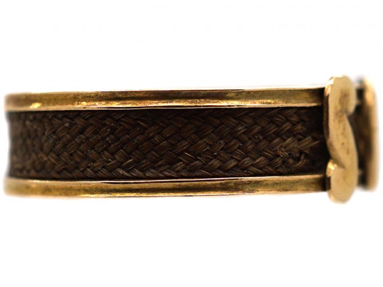 Victorian 18ct Gold & Hair Mourning Ring with Buckle Design