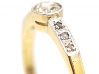 Art Deco 18ct Gold & Platinum, Diamond Solitaire Ring with Rose Diamond Set Shoulders